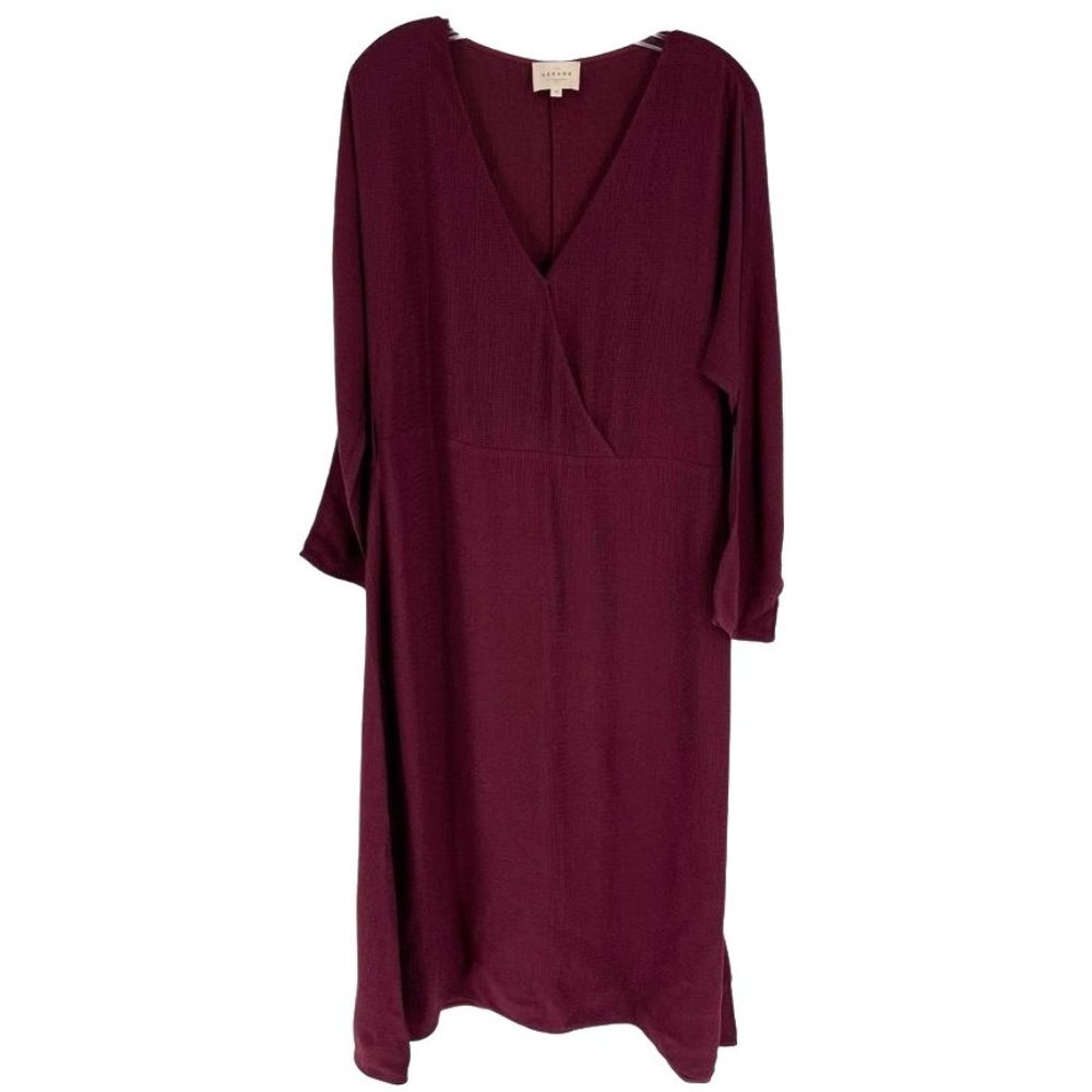 Sezane Size 34/2 Burgundy Plum Textured V-Neck Midi Sheath Dress